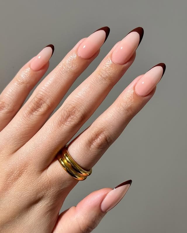 2. Cinnamon-Edge French Almond Nails - fall french nail ideas