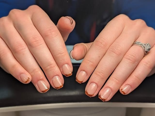 4. Copper Shimmer French Square Nails - fall french nail ideas