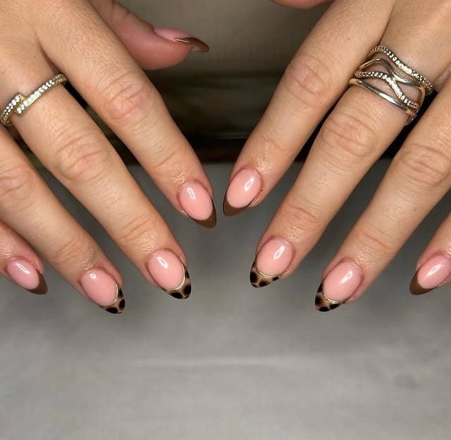 5. Chocolate Leopard French Almond Nails - fall french nail ideas