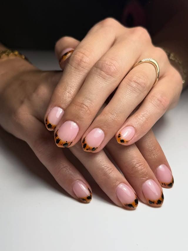 7. Amber Tortoiseshell French Short Nails - fall french nail ideas