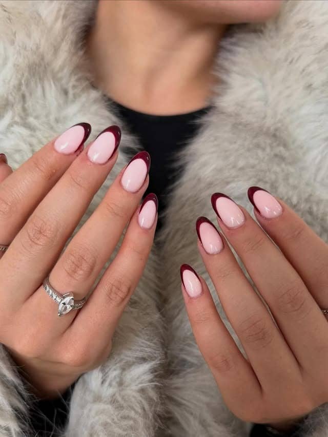 21. Deep Cranberry Almond French Nails - fall french nail ideas