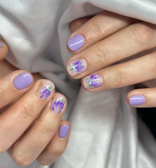 8. Lavender Bloom Mini Dip Nails - flower dip nail ideas