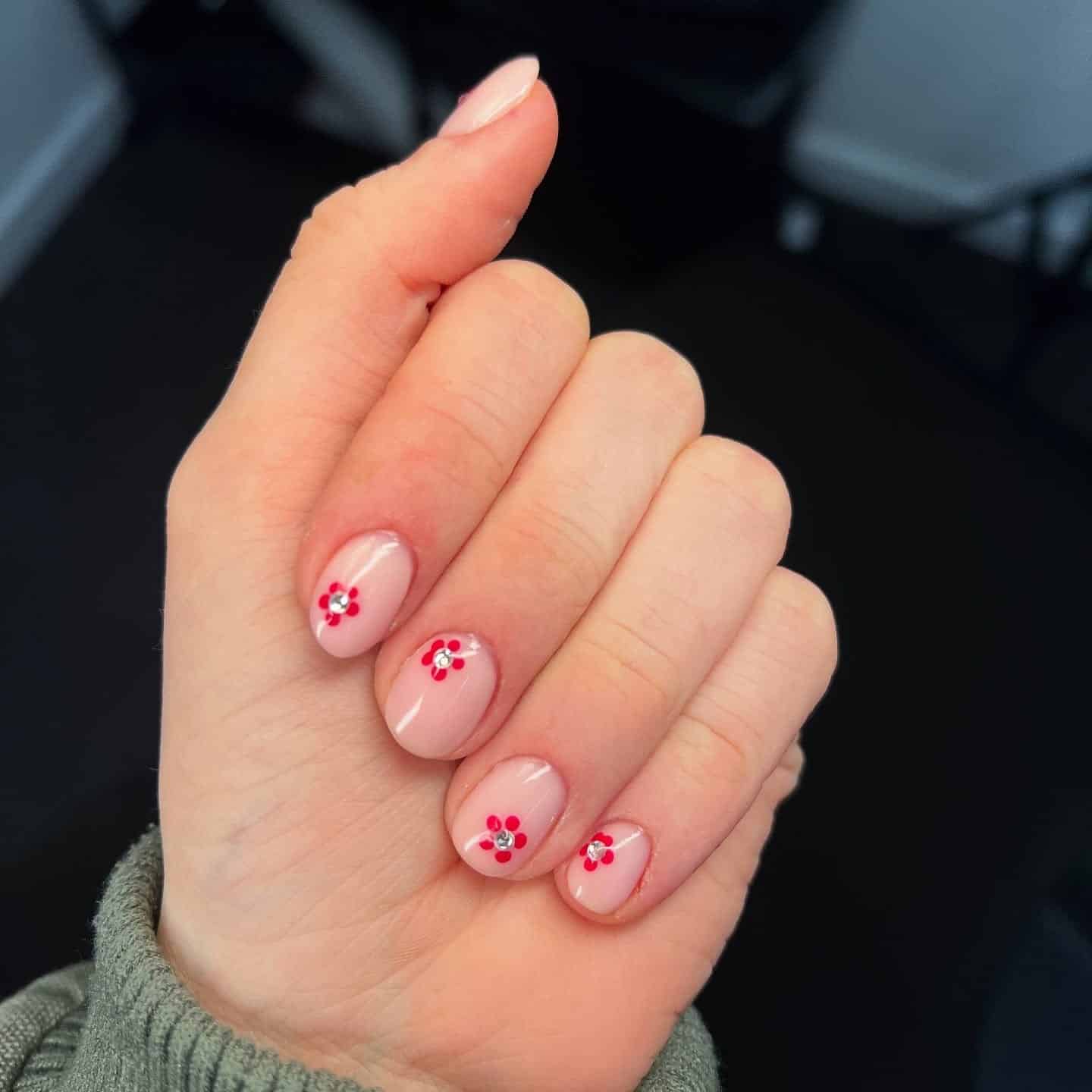 11. Cherry Petal Dot Dip Nails - flower dip nail ideas