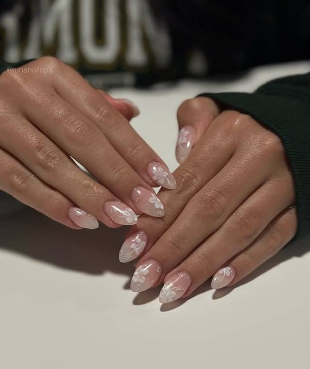 12. Milky White Petal Fade Dip Nails - flower dip nail ideas