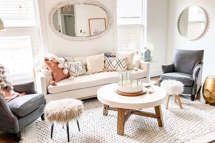 12. Classic Grand Mirror Design in Cream and Antique Gold - mirrors in living room ideas