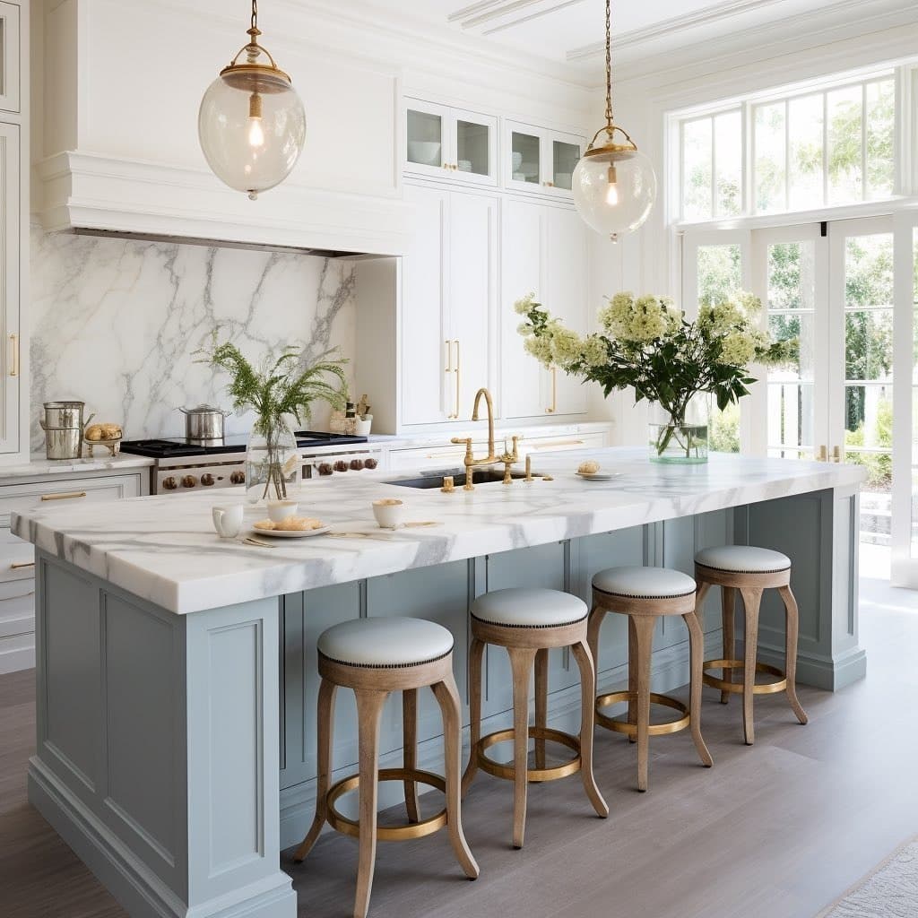 3. Classic Gray and White with Marble Accents - light gray kitchen ideas