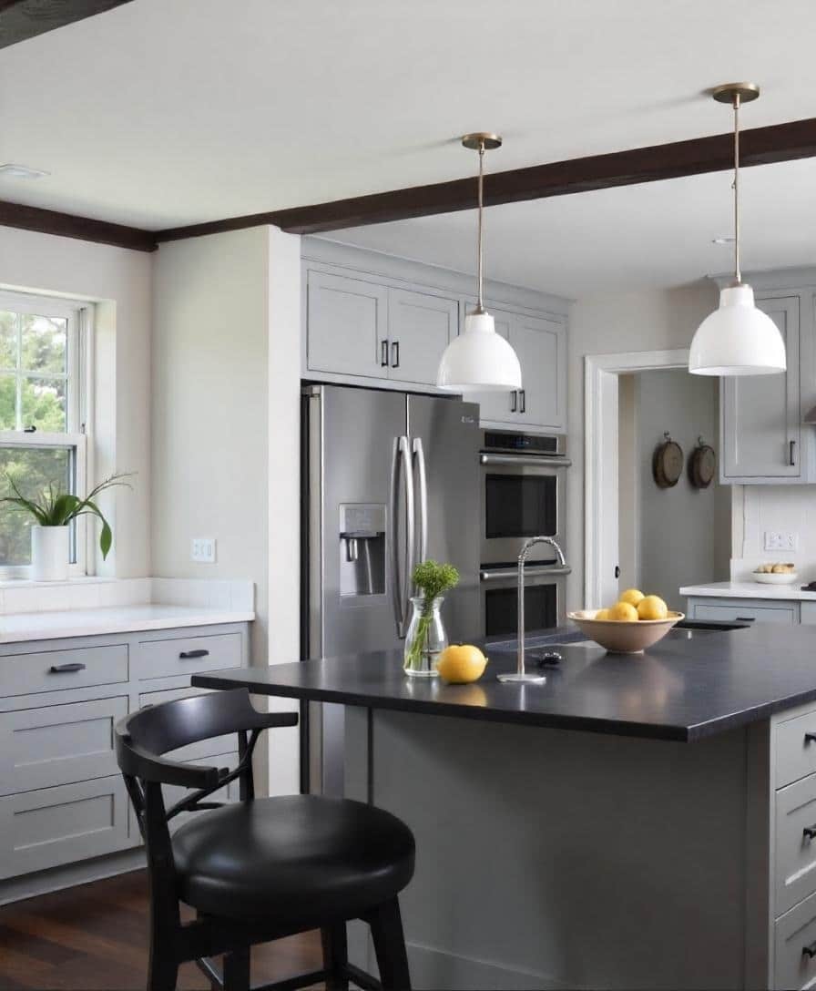 11. Soft Gray Shaker Cabinets with Charcoal Countertops - light gray kitchen ideas