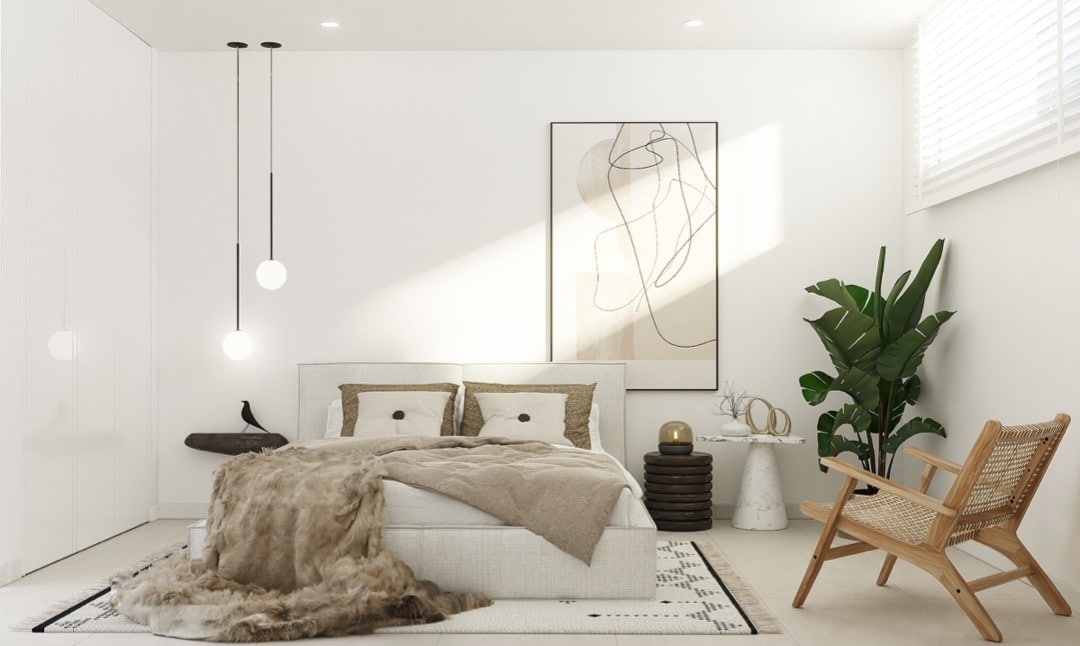 5. Contemporary White Oasis with Organic Accents - basement bedroom ideas