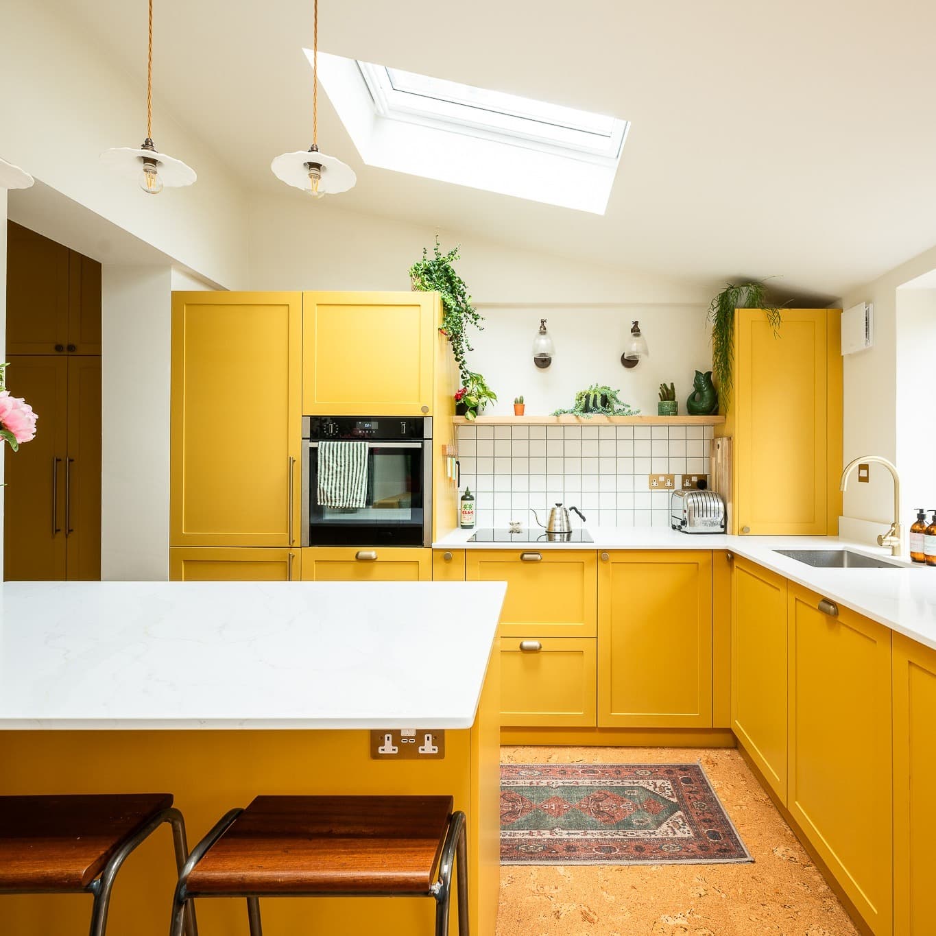 6. Modern Cottage Yellow Kitchen With Skylight Illumination - yellow kitchen ideas