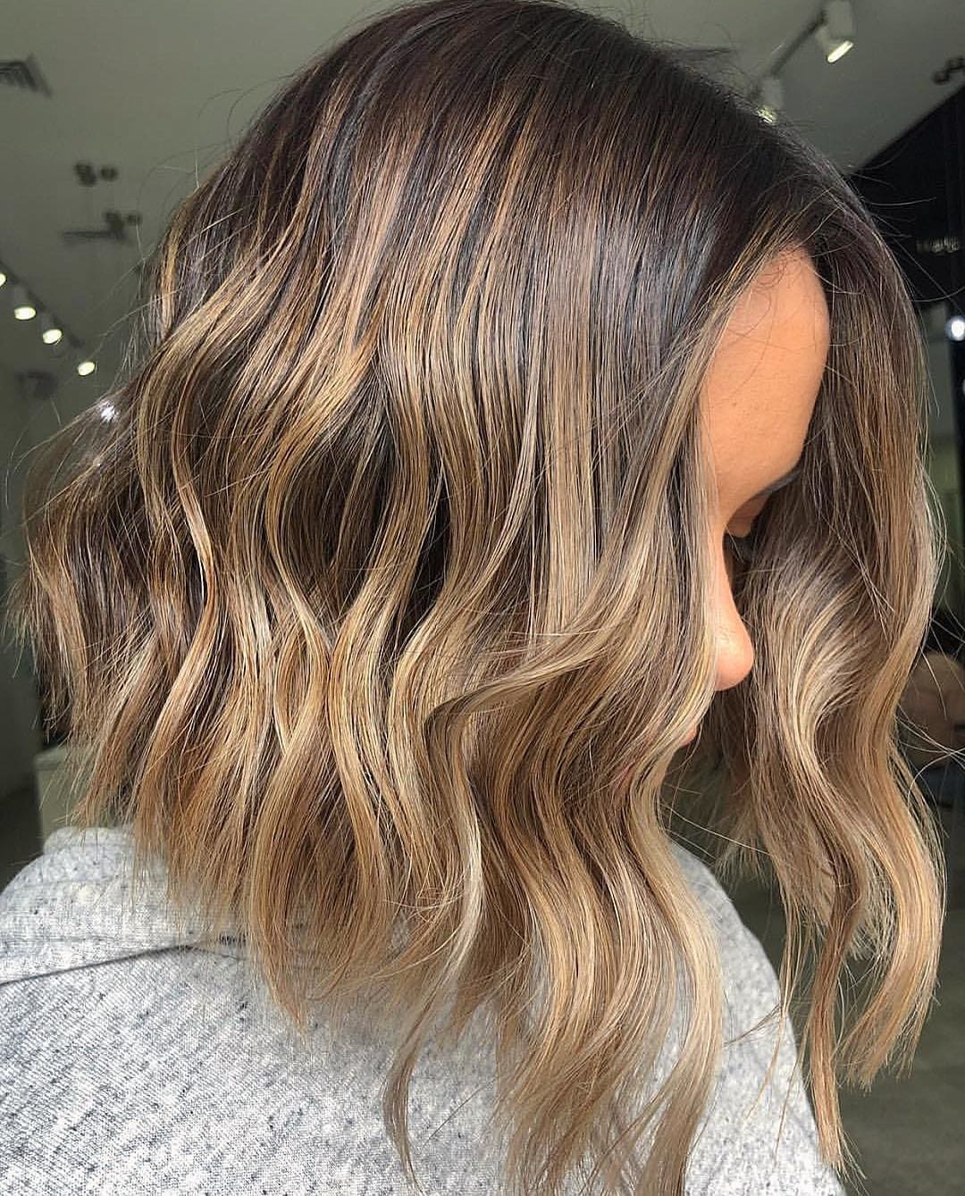4. Dimensional Brunette Lob With Caramel Accents - Lob Hairstyles