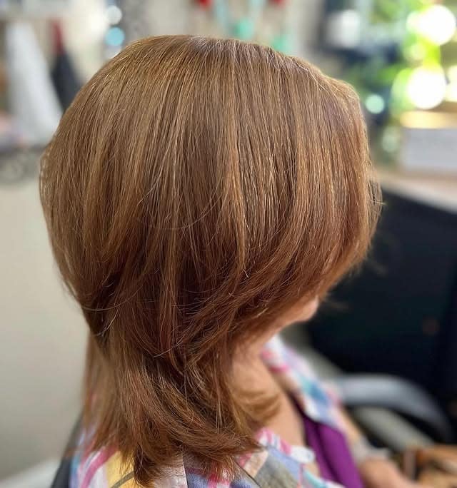 7. Classic Honey Brown Feathered Bob - Short Layered Haircuts