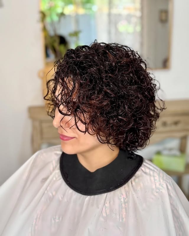21. Defined Curly Layered Bob in Deep Espresso Brown - Short Layered Haircuts