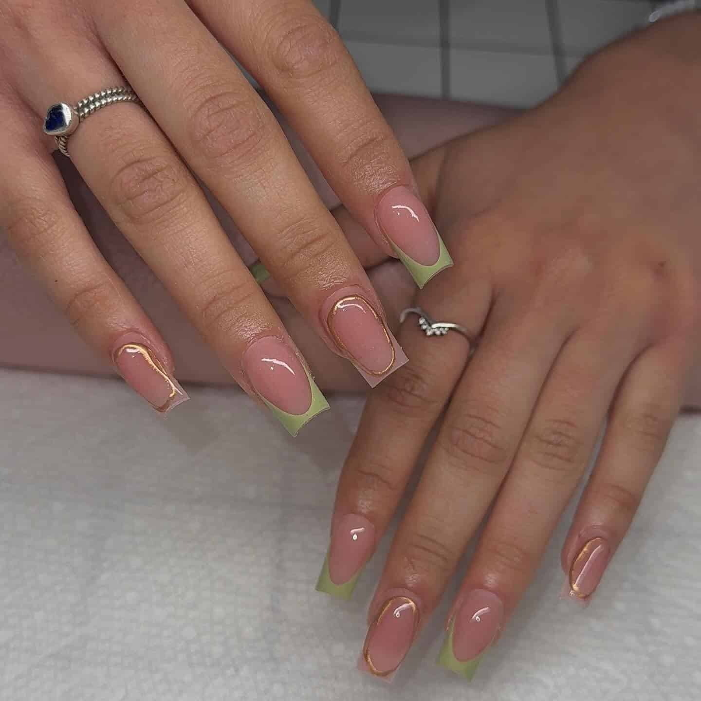 2. Sage-Edged Neutral French Squares - french tip fall nail ideas
