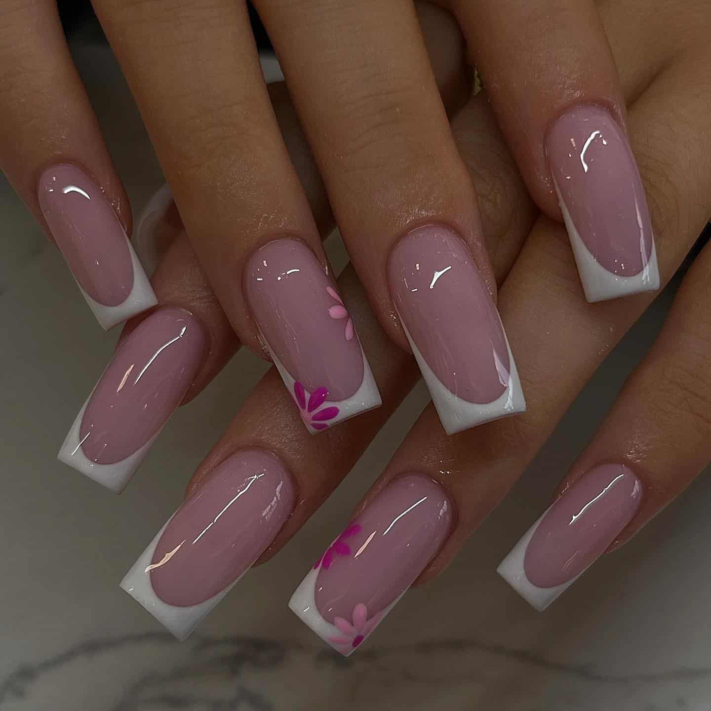 5. Classic Square French With Floral Accents - french tip fall nail ideas