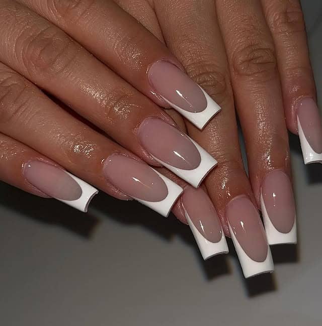 8. High-Gloss Deep Smile French Squares - french tip fall nail ideas