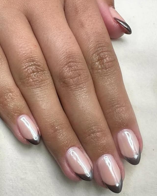 9. Chrome-Edged Almond French - french tip fall nail ideas