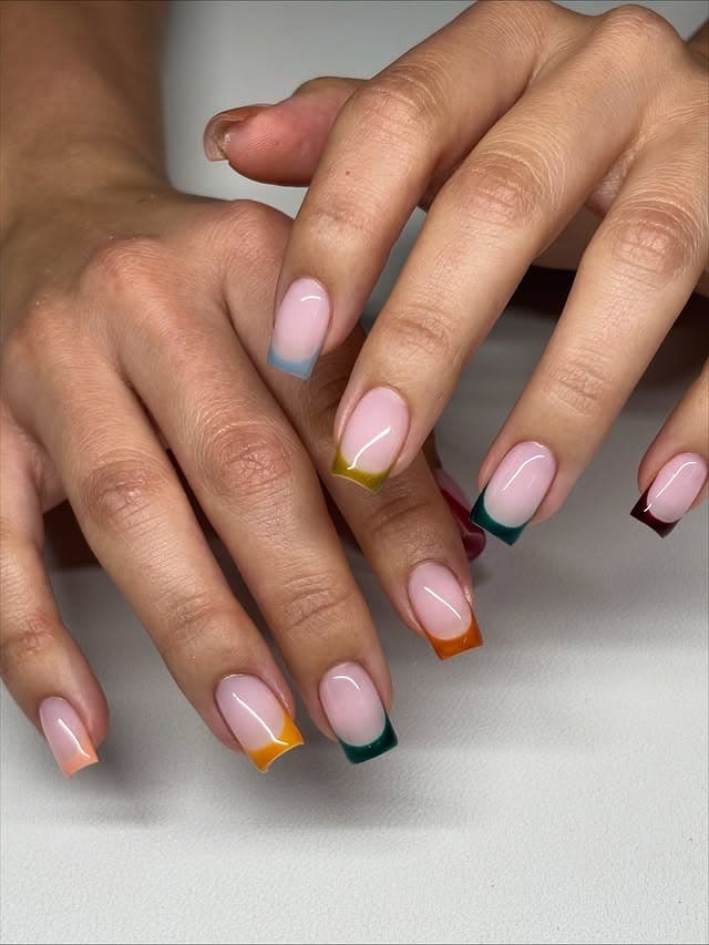 14. Color-Blocked French Squares for Fall - french tip fall nail ideas