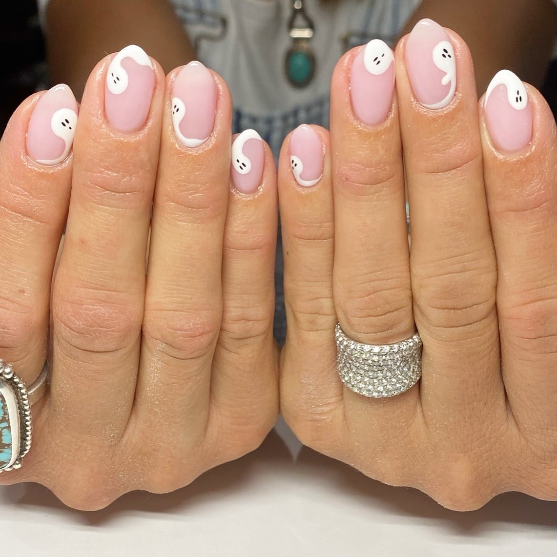 18. Ghost French Almonds - french tip fall nail ideas