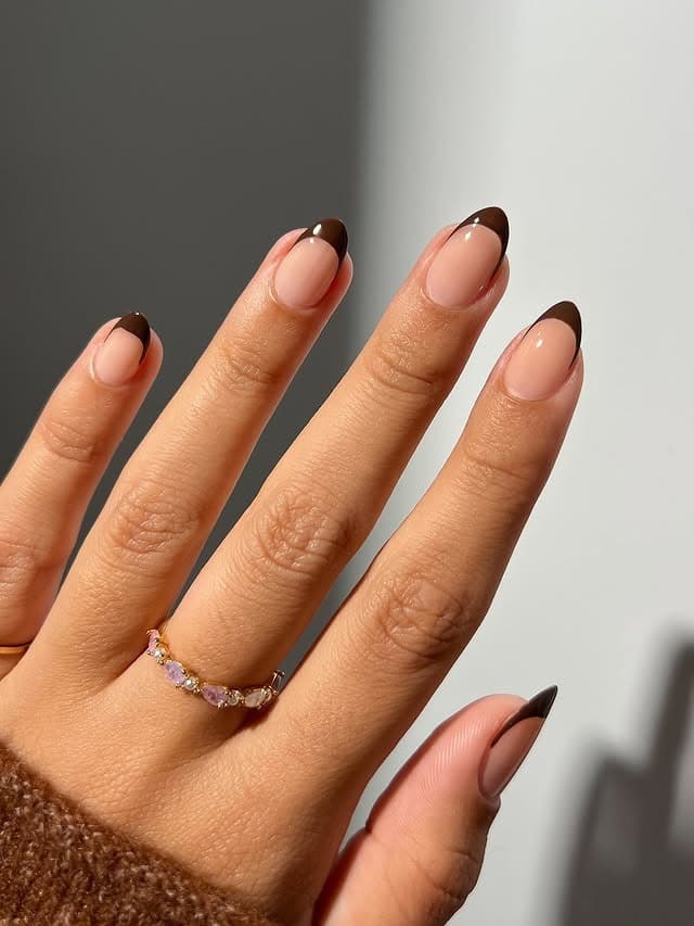 20. Cocoa French Almonds With Gloss Finish - french tip fall nail ideas