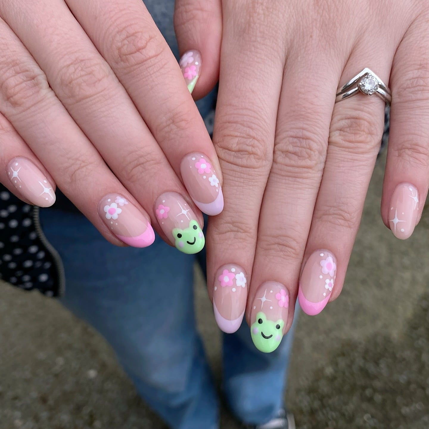 3. Pastel Spring Frog French Tips - frog nail ideas