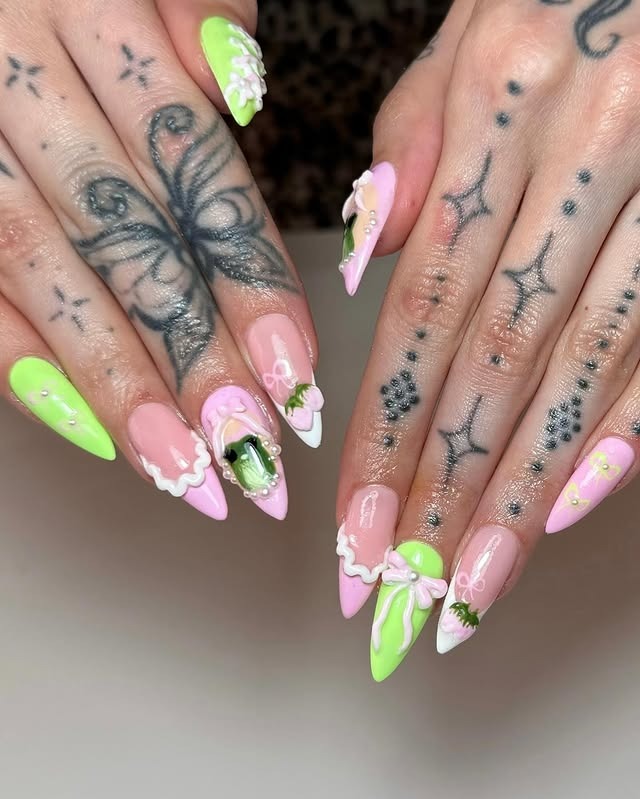 18. Frog Cakecore Pastel Nails - frog nail ideas