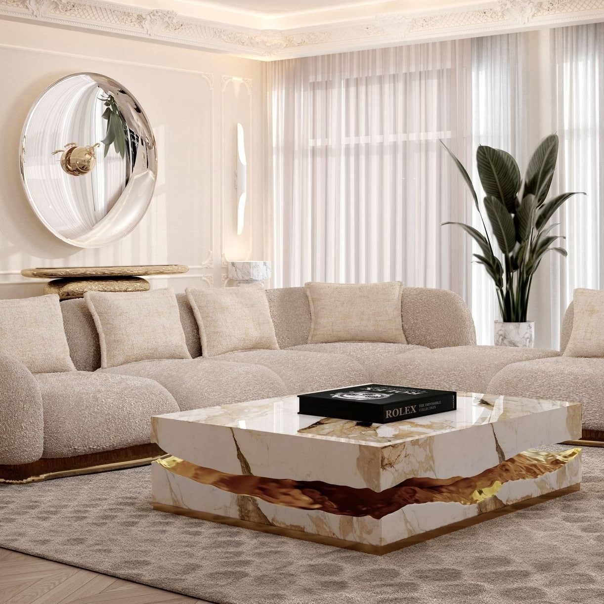 2. Modern Glam with Marble and Metallic Accents - home decor ideas for living room