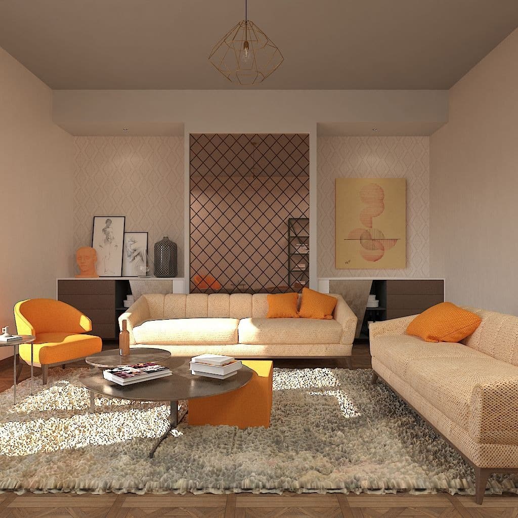 7. Warm Neutrals with Citrus Highlights - home decor ideas for living room