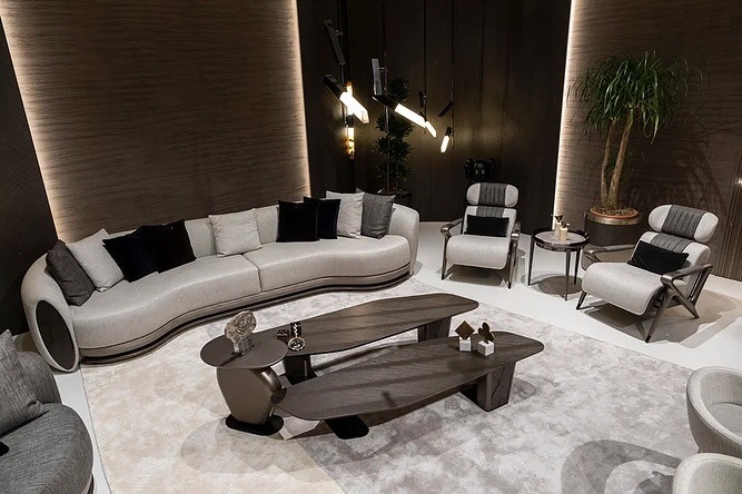 9. Curved Modern Forms in Charcoal and Stone - home decor ideas for living room