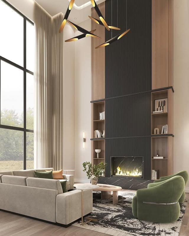 18. Modern Grandeur with Tall Architectural Elements - home decor ideas for living room