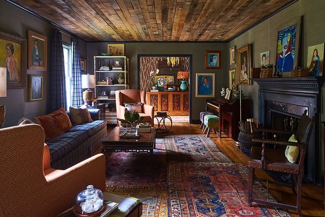 20. Eclectic Art Lounge with Rich Jewel Tones - home decor ideas for living room