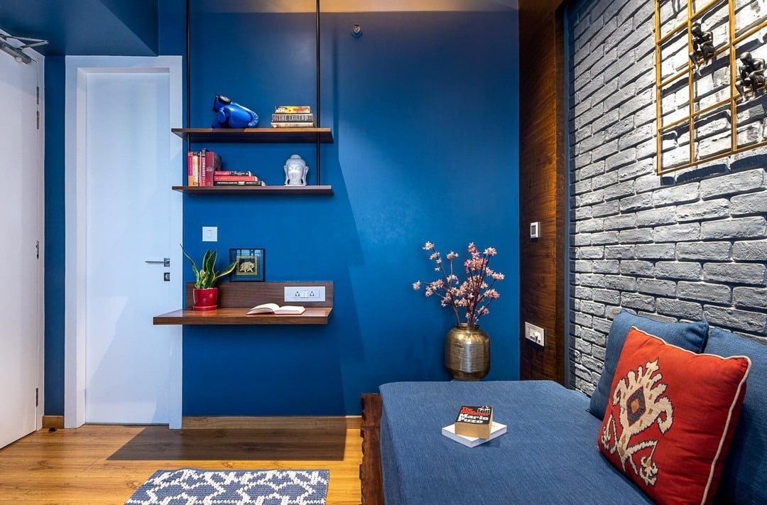 3. Compact Study Corner with Royal Blue Confidence - royal blue living room ideas