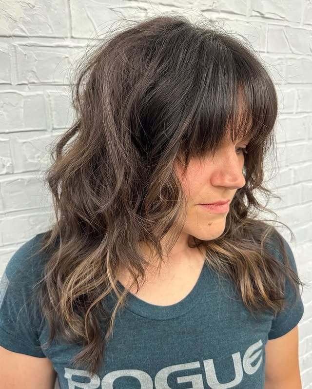15. Dark Chocolate Wavy Shag with Textured Fringe - Shaggy Haircut