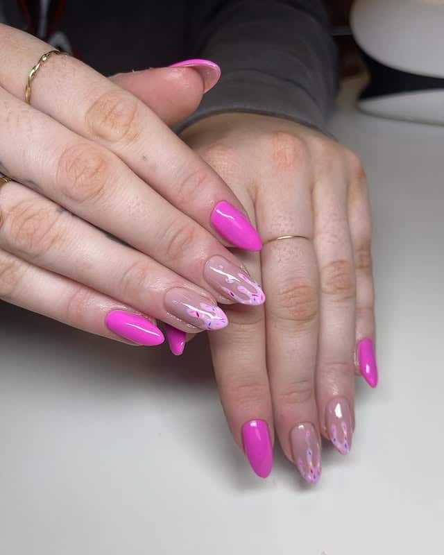 6. Fuchsia and Nude Petal-Inspired Mix - fuchsia nail ideas