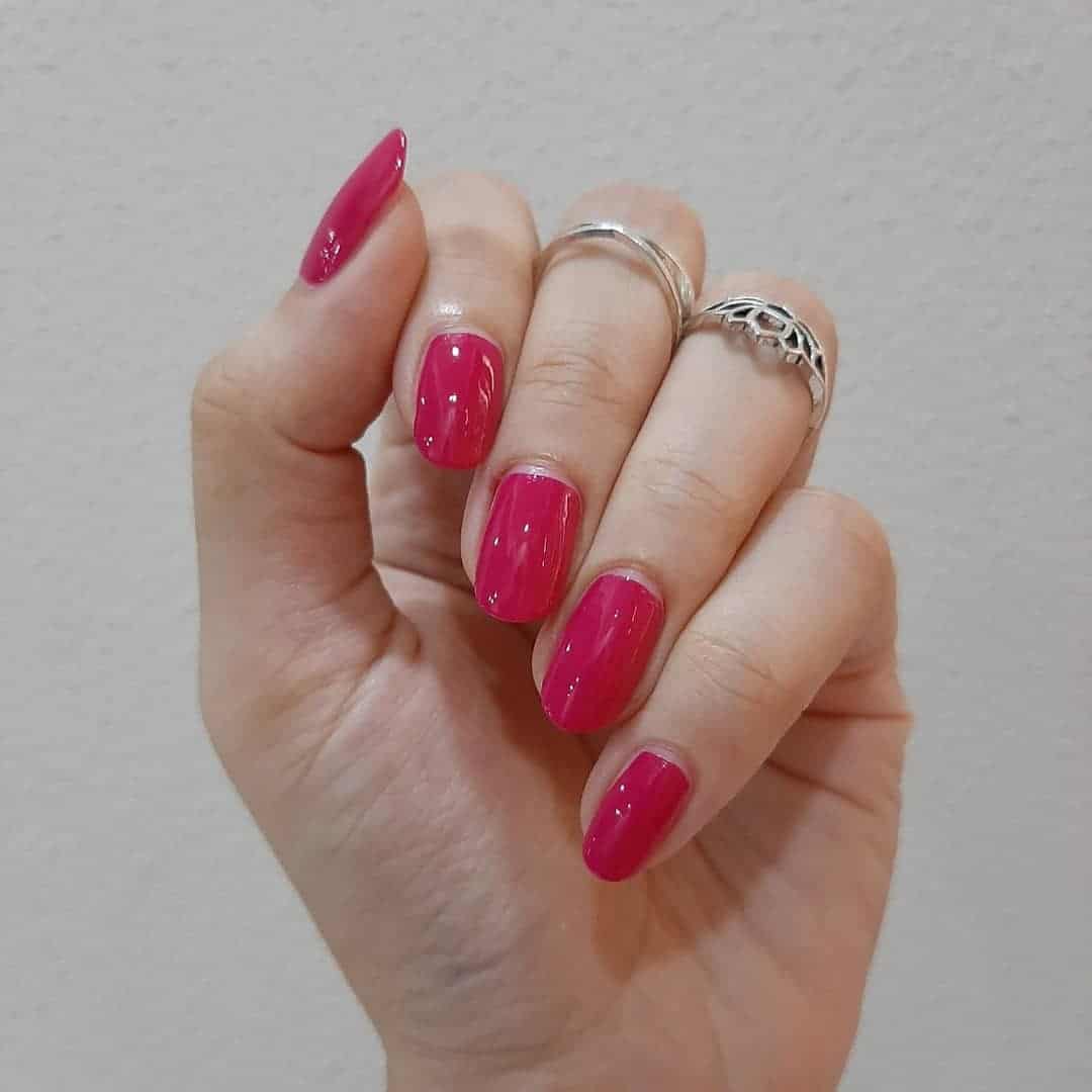 11. Classic Fuchsia Short Nails with Glossy Finish - fuchsia nail ideas