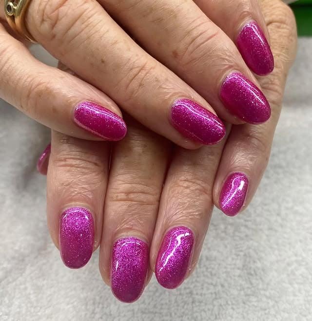 16. Shimmer Fuchsia Nails with Sparkle Detail - fuchsia nail ideas