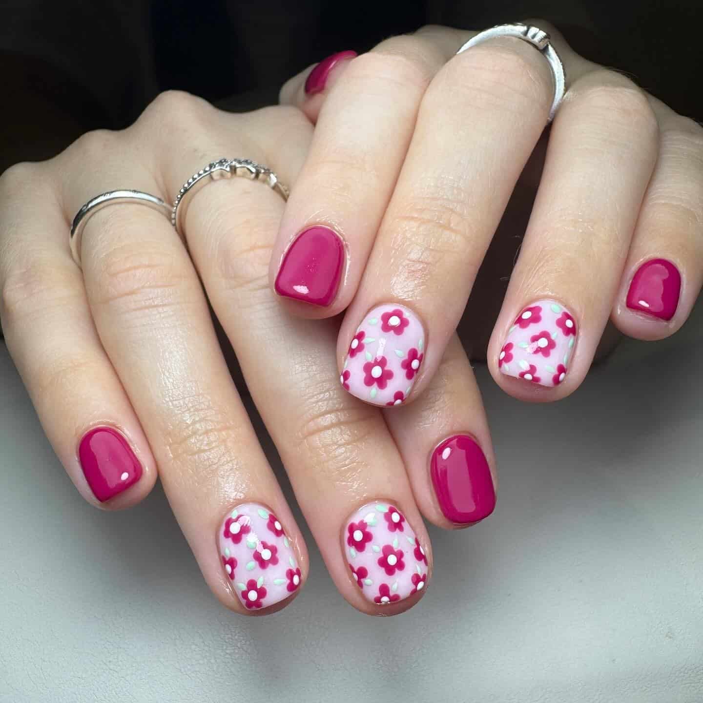 17. Fuchsia Blossoms on Soft Square Nails - fuchsia nail ideas