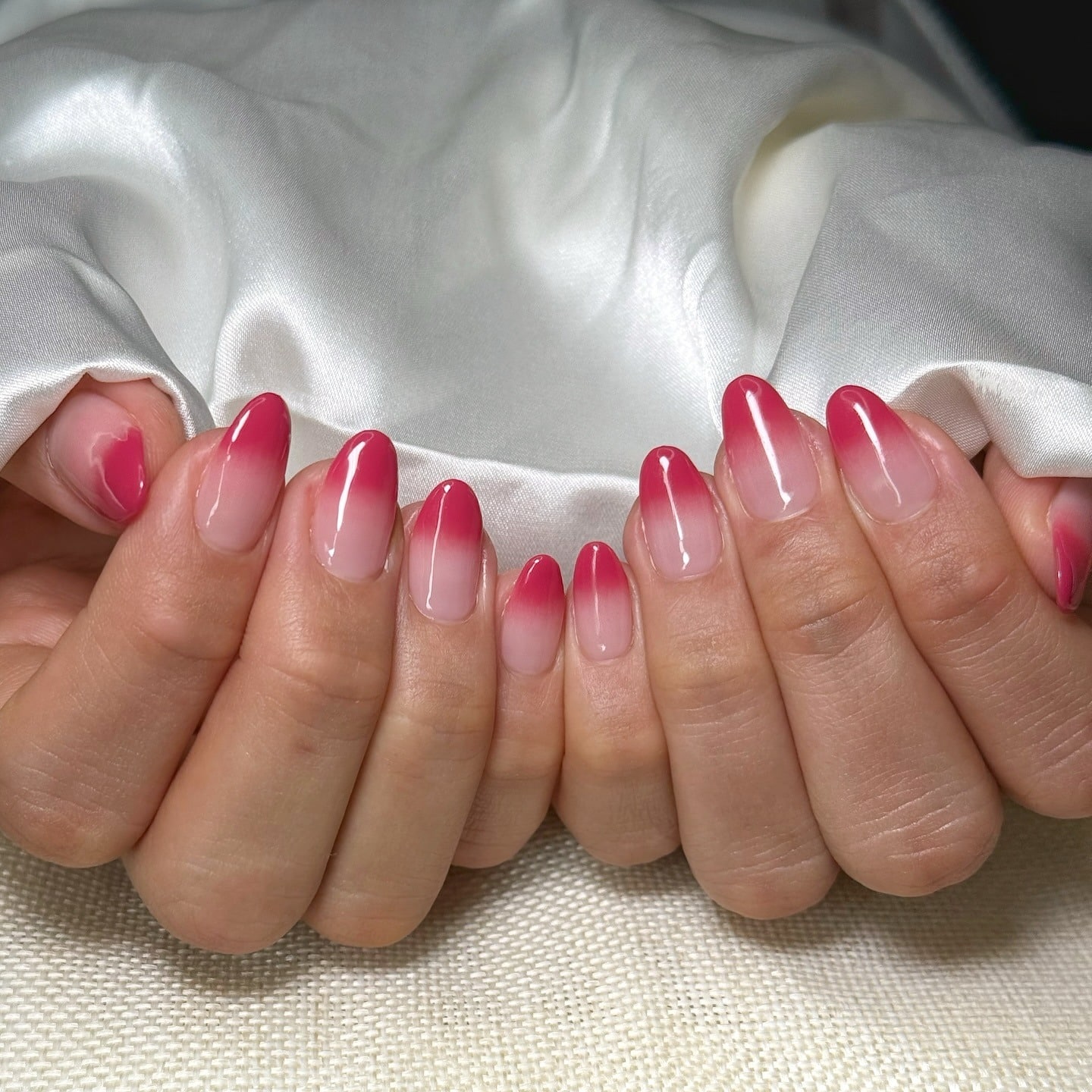 21. Soft Fuchsia Ombre Almond Nails - fuchsia nail ideas