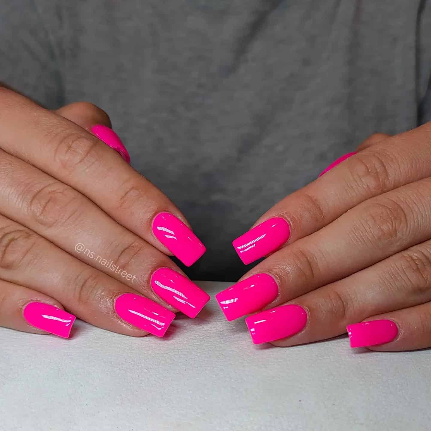 22. Bold Fuchsia Square Nails with Mirror Shine - fuchsia nail ideas