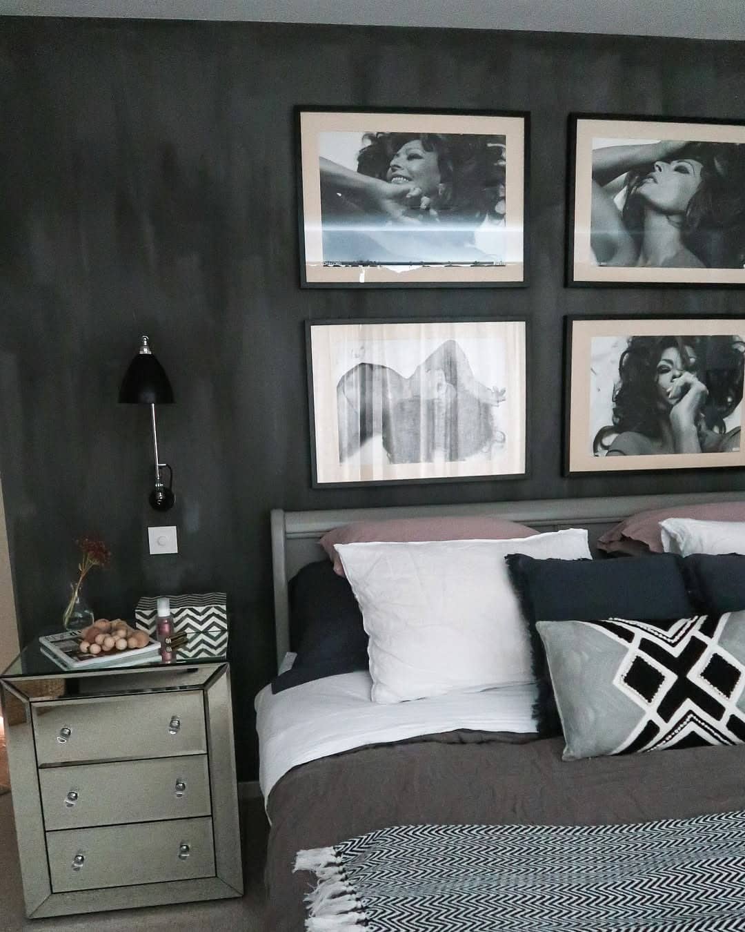 3. Art-Driven Charcoal Suite - grey, black and white bedroom ideas