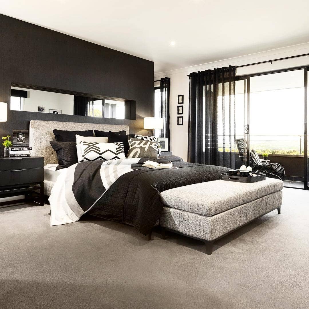 4. Luxury Black & White Hotel Aesthetic - grey, black and white bedroom ideas