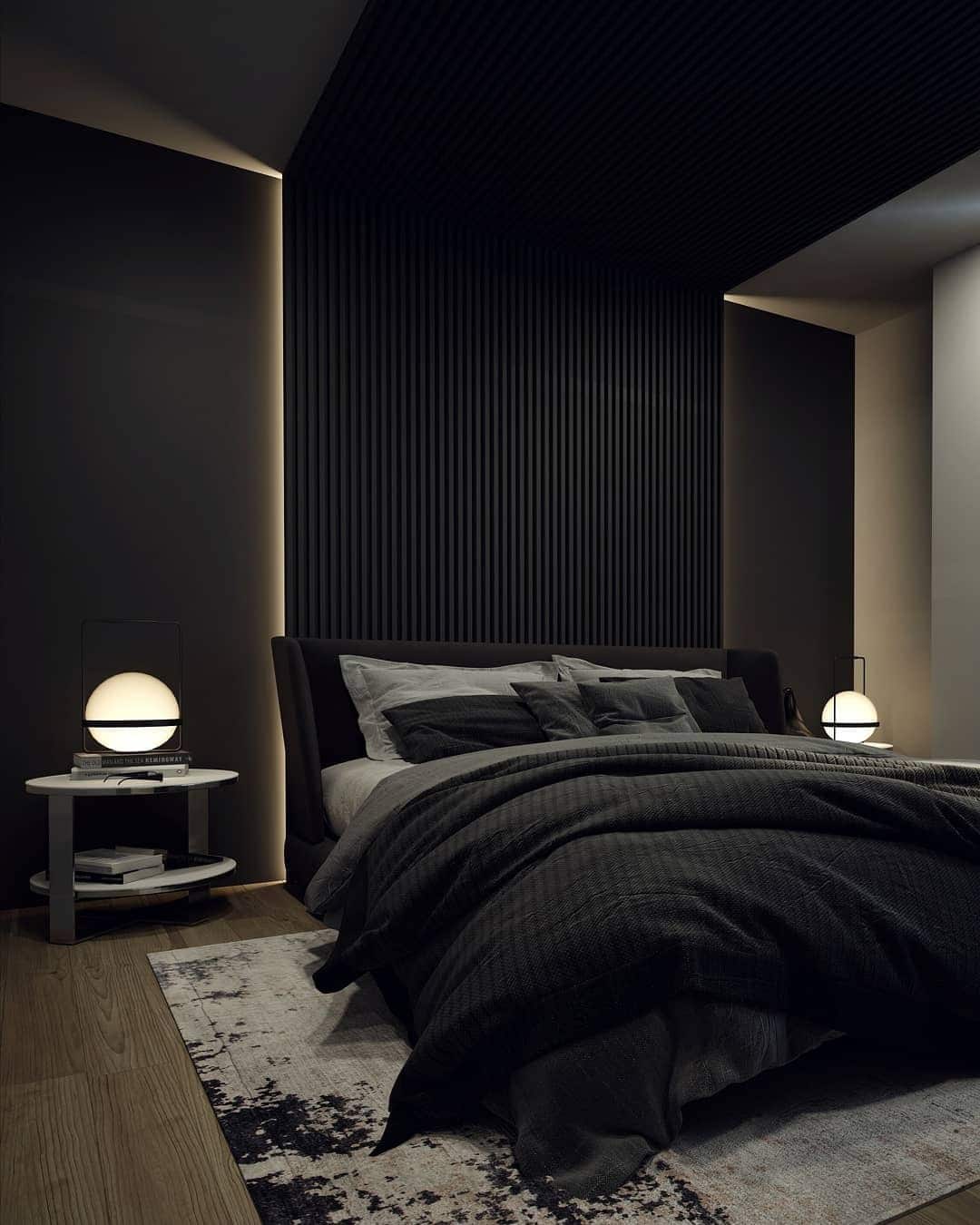 13. Matte Black Modern Cocoon - grey, black and white bedroom ideas