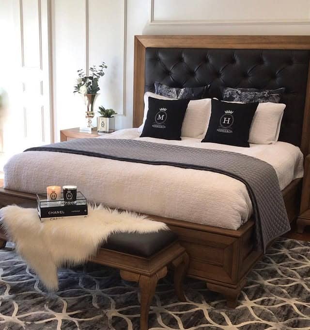 18. Refined White and Charcoal Heritage Bedroom - grey, black and white bedroom ideas