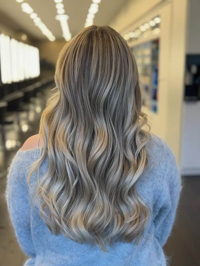 3. Golden Beige Blend with Flowing Waves - Hair Color with Highlights