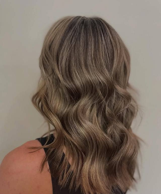 5. Ash Mocha Mid-Length Waves with Subtle Highlights - Hair Color with Highlights