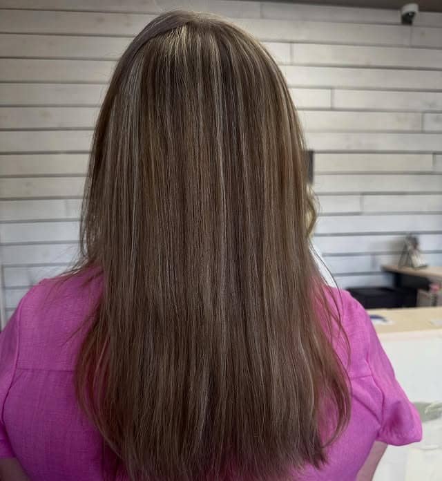 20. Soft Beige Brown Straight Layers with Light Dimension - Hair Color with Highlights