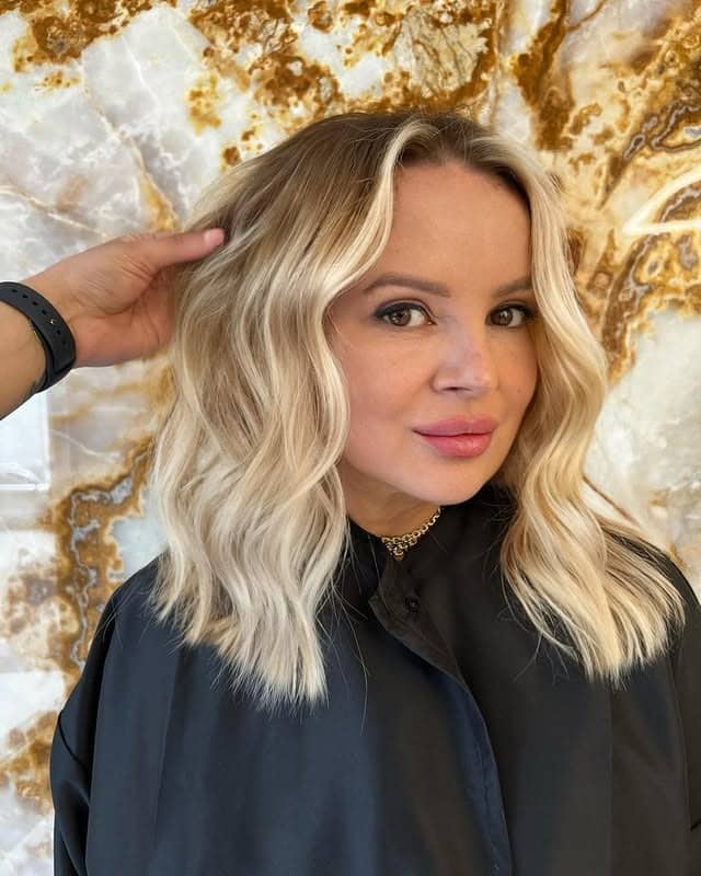 13. Creamy Blonde Glam Lob - Chic-Length Hairstyles