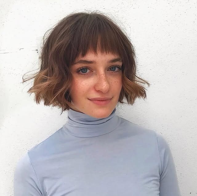 16. Chestnut Bob with Micro Fringe - Chic-Length Hairstyles