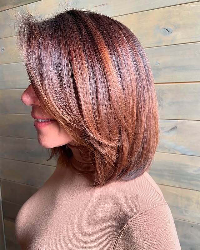 20. Maple Brown Layered Lob - Chic-Length Hairstyles