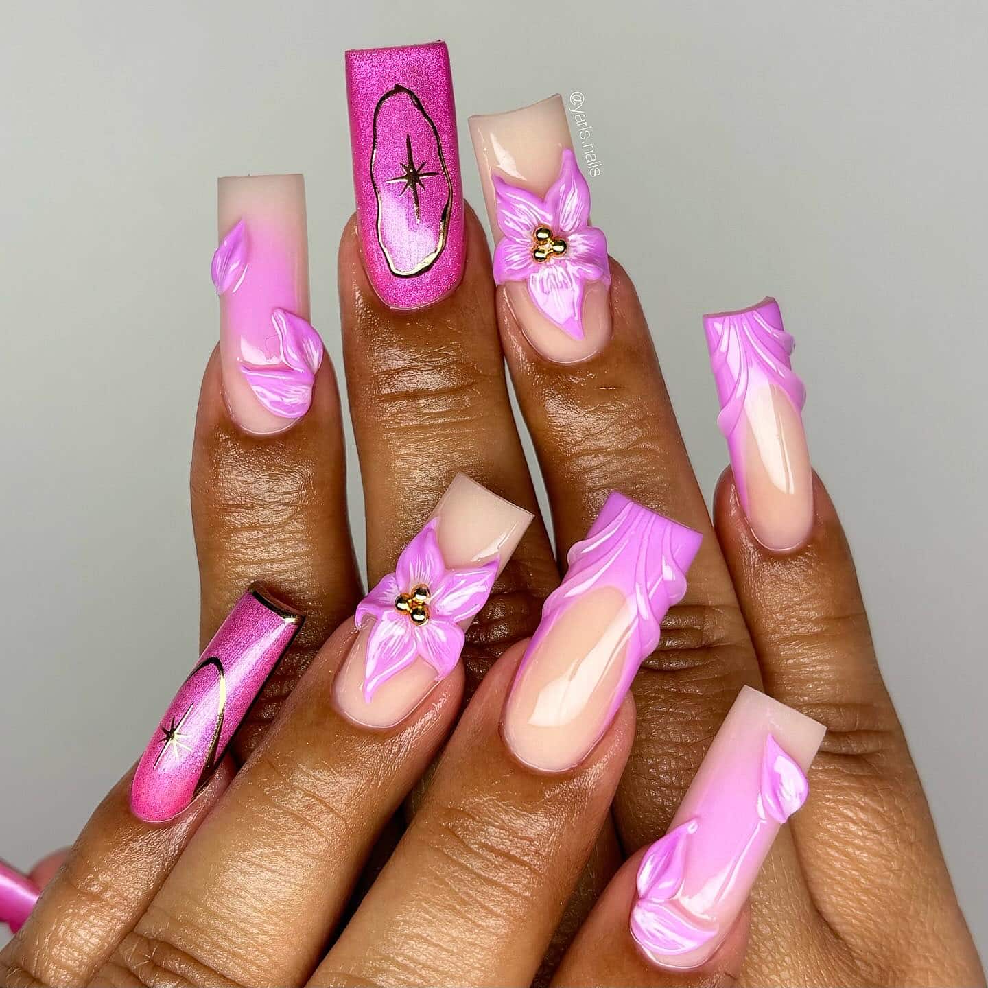 12. Sculpted Orchid Pink Nails with Glossy Panels - girly nail ideas