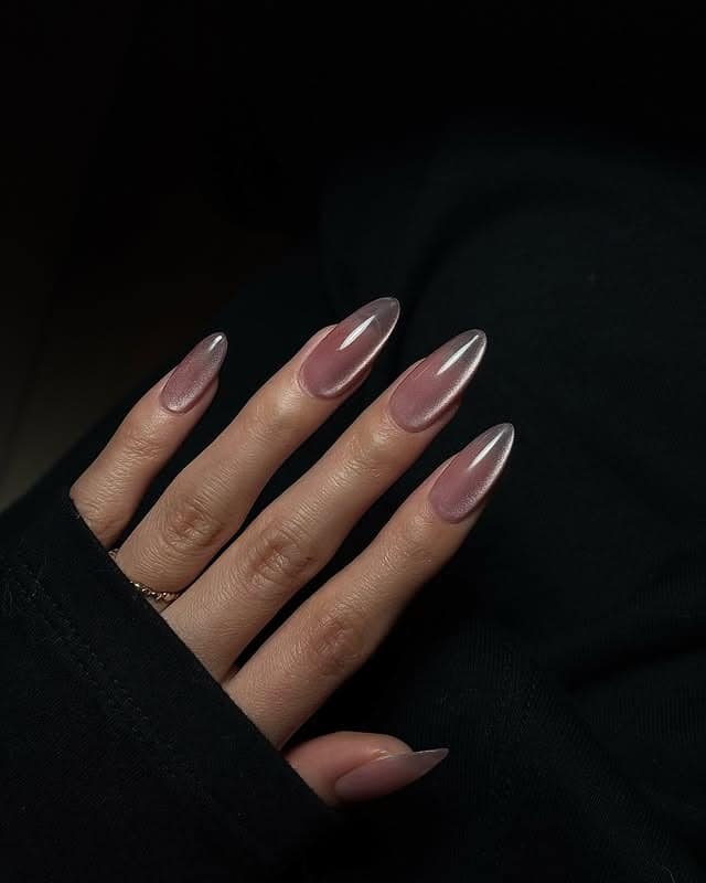 3. Rosy Mocha Reflective Glass Nails - glass nail ideas
